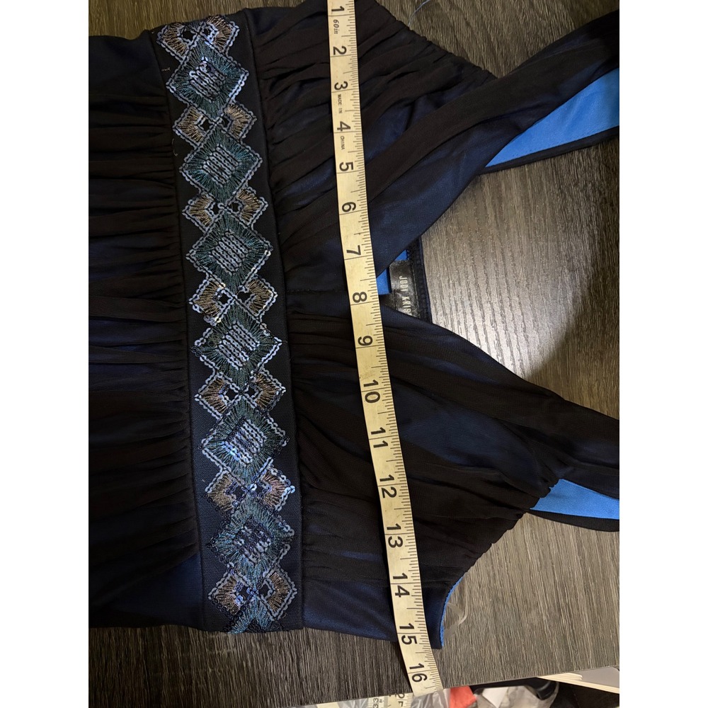 Y2K Sheer Overlay Dress SZ Medium Black Blue Sequin Empire Party Cocktail Fairy - Picture 7 of 11